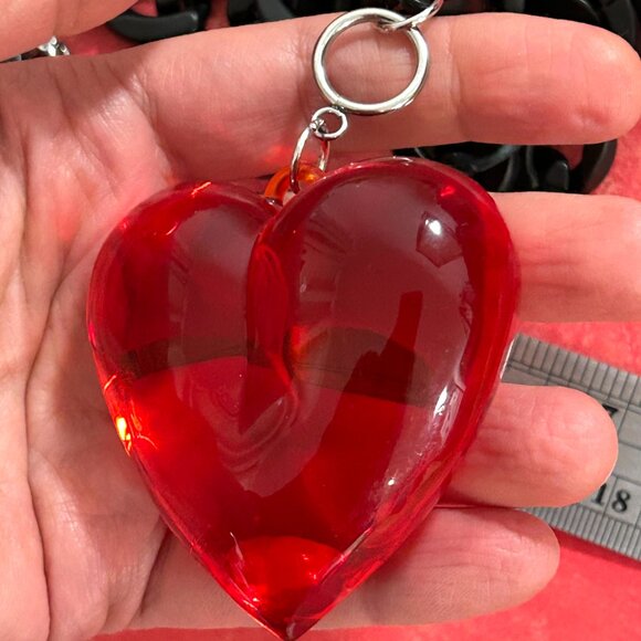 Huge Lucite Acrylic Clear Candy Red Heart Black Chain Resin Nec… - Picture 10 of 16